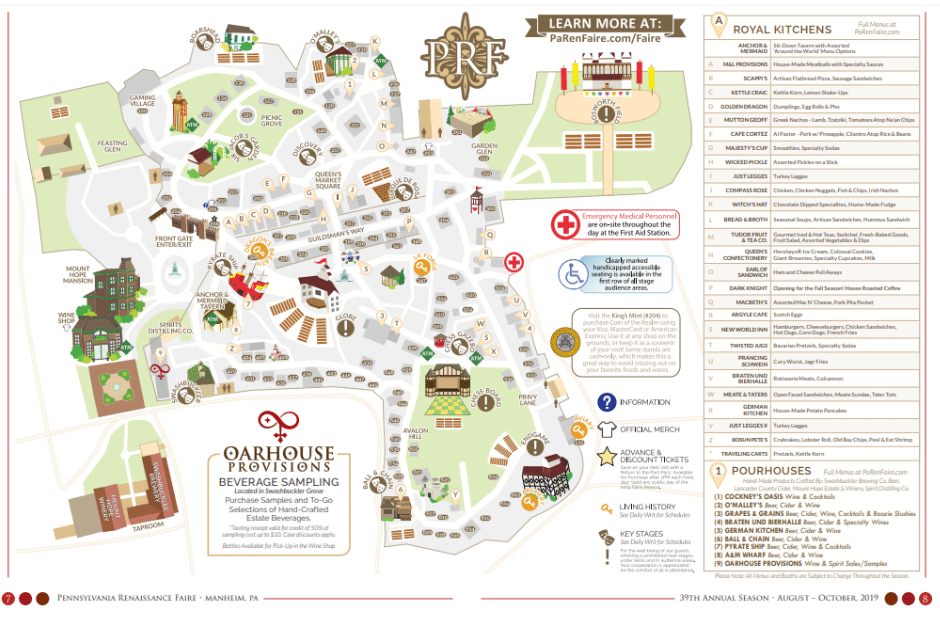 Pennsylvania Renaissance Faire With Map & List of Food & Drink Spots