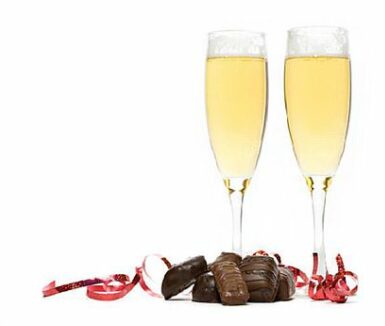 champagne flutes with chocolate truffles